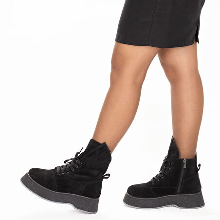 TwoEgoist Süet Deri Kürk Astarlı Asimetrik Tasarım Kalın Tabanlı Bot