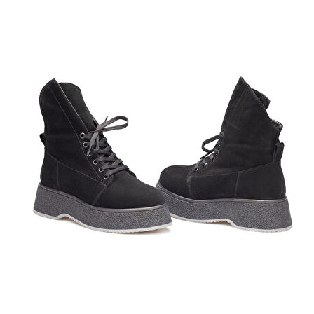 TwoEgoist Süet Deri Kürk Astarlı Asimetrik Tasarım Kalın Tabanlı Bot