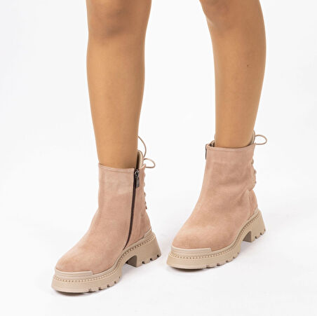 TwoEgoist Kadın Hakiki Süet Deri Kalın Tabanlı Tasarım Bot