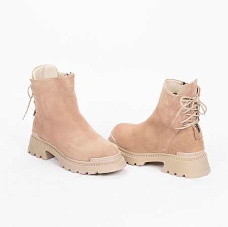 TwoEgoist Kadın Hakiki Süet Deri Kalın Tabanlı Tasarım Bot