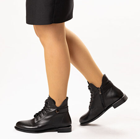 TwoEğoist Kadın Hakiki Deri Bilek Boy Kısa Topuk Tasarım Şık Bot