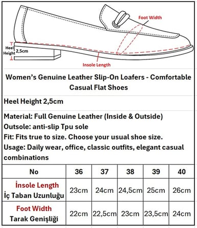 Kadın Hakiki Deri Günlük Rahat Klasik Şık Loafer - Babet Ayakkabı