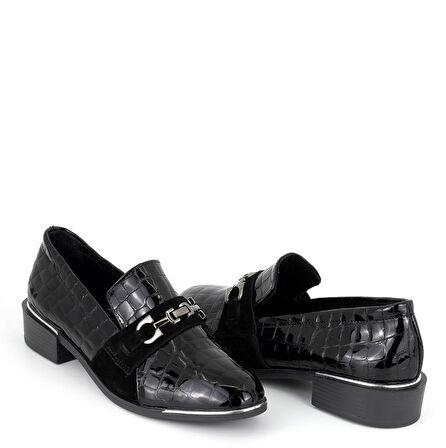 TwoEgoist Kadın Hakiki Rugan Deri Günlük Klasik Kısa Topuklu Rahat Şık Ayakkabı