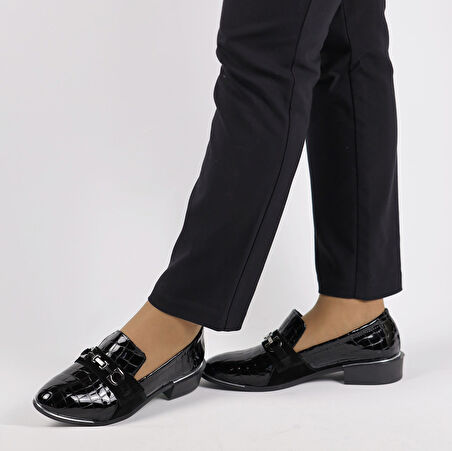 TwoEgoist Kadın Hakiki Rugan Deri Günlük Klasik Kısa Topuklu Rahat Şık Ayakkabı