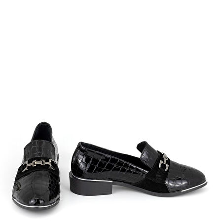 TwoEgoist Kadın Hakiki Rugan Deri Günlük Klasik Kısa Topuklu Rahat Şık Ayakkabı