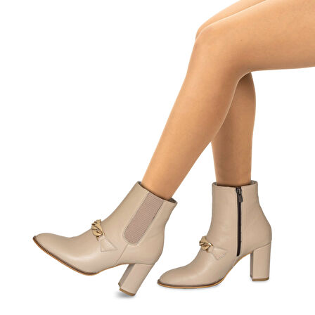 TwoEgoist Kadın Hakiki Floter Deri Tokalı Topuklu Bot