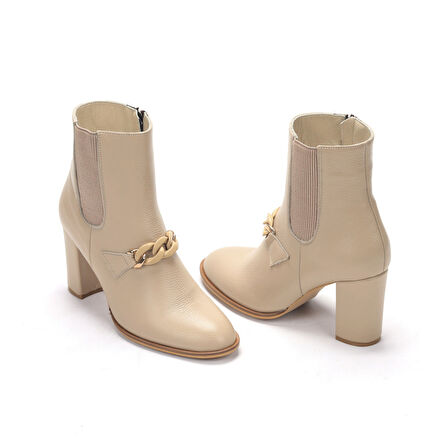 TwoEgoist Kadın Hakiki Floter Deri Tokalı Topuklu Bot