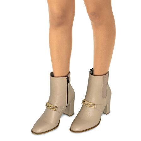 TwoEgoist Kadın Hakiki Floter Deri Tokalı Topuklu Bot