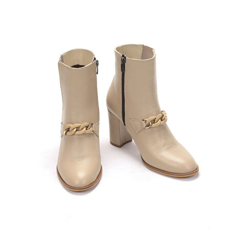 TwoEgoist Kadın Hakiki Floter Deri Tokalı Topuklu Bot