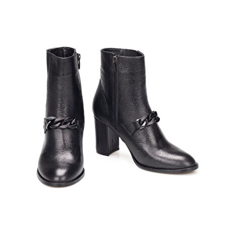 TwoEgoist Kadın Hakiki Floter Deri Tokalı Topuklu Bot