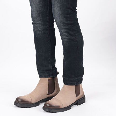 TwoEgoist Erkek Hakiki Deri Kauçuk Kalın Taban Chelsea Bot