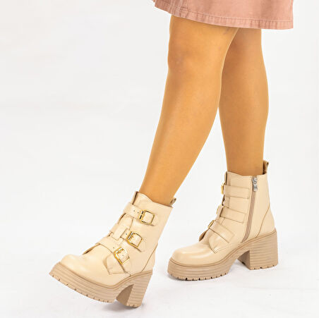 Kadın Hakiki Deri Plarform  Tabanlı 8 Cm Topuklu Günlük Bot