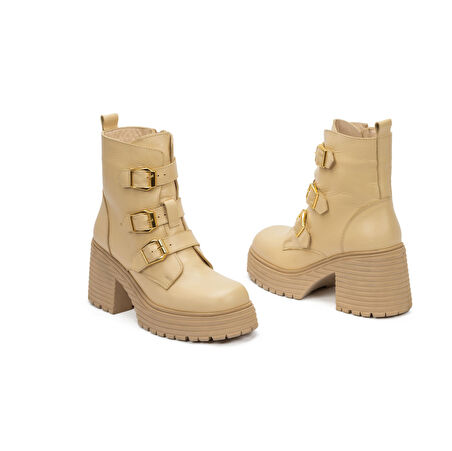 Kadın Hakiki Deri Plarform  Tabanlı 8 Cm Topuklu Günlük Bot