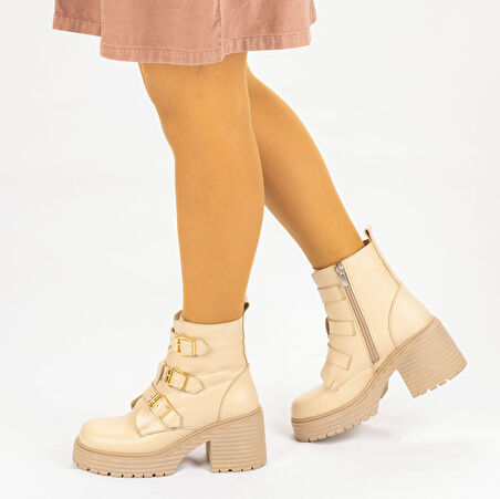 Kadın Hakiki Deri Plarform  Tabanlı 8 Cm Topuklu Günlük Bot