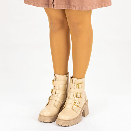 Kadın Hakiki Deri Plarform  Tabanlı 8 Cm Topuklu Günlük Bot