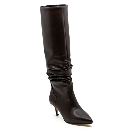 Vegan 6.5 cm Kısa Rahat Topuklu Sivri Burunlu Körüklü Uzun Kadın Çizme