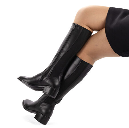 Kadın Hakiki Deri Esnek Konçlu 5,5cm Topuklu Günlük Çizme