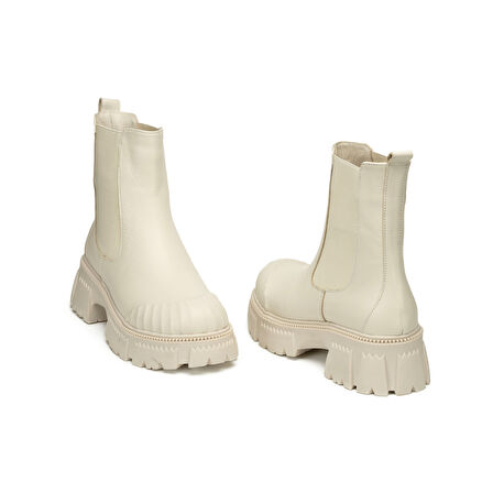 Hakiki Deri 6.5 cm Kalın Tabanlı Uzun Kadın Chelsea Bot 