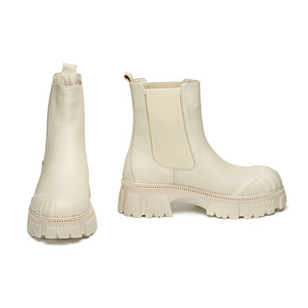 Hakiki Deri 6.5 cm Kalın Tabanlı Uzun Kadın Chelsea Bot 