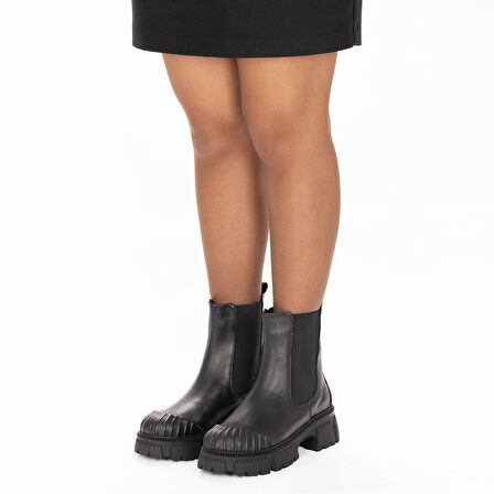 Hakiki Deri 6.5 cm Kalın Tabanlı Uzun Kadın Chelsea Bot 