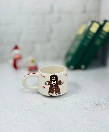 El Yapımı Hediyelik Kurabiye Adam Gingerbread Man Seramik Kupa Mug Duble Nescafe Fincanı