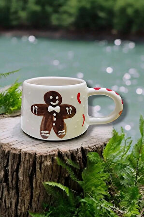 El Yapımı Hediyelik Kurabiye Adam Gingerbread Man Seramik Kupa Mug Duble Nescafe Fincanı