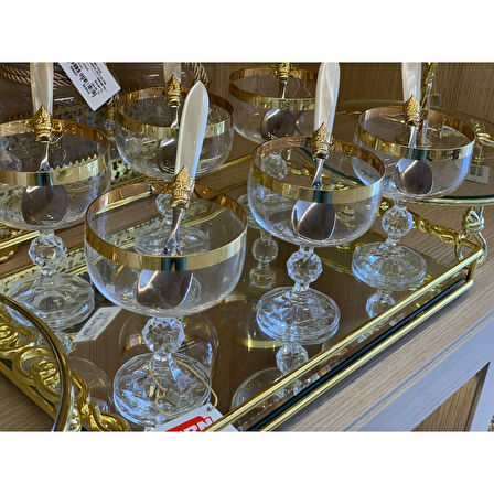 Bohemia Kristal Sterna 6'lı Kristal Altın Yaldızlı Dondurmalık Çerezlik Kase  