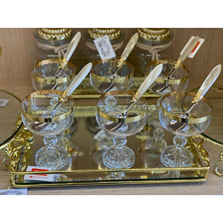 Bohemia Kristal Sterna 6'lı Kristal Altın Yaldızlı Dondurmalık Çerezlik Kase  