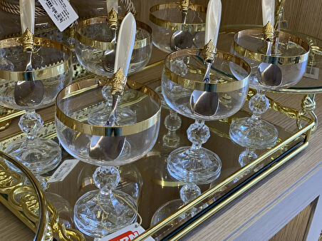 Bohemia Kristal Sterna 6'lı Kristal Altın Yaldızlı Dondurmalık Çerezlik Kase  