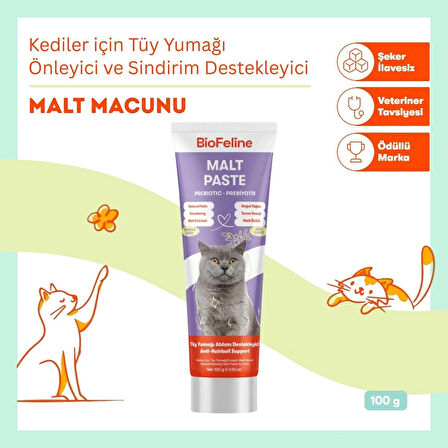 Biofeline Kediler İçin Tüy Yumağı Önleyici ve Sindirim Destekleyici Malt Macunu