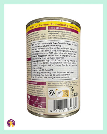Animonda Grancarno Domuzlu ve Kalpli Yetişkin Köpek Konservesi 400gr