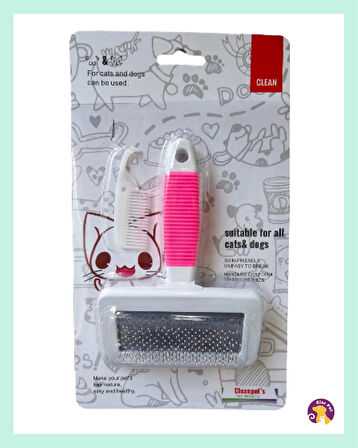Clean Kedi Köpek Aparatlı Tüy Temizleme ve Tarama Fırçası( Pembe ve Yeşil )