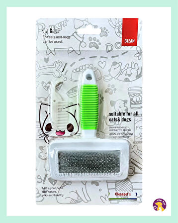 Clean Kedi Köpek Aparatlı Tüy Temizleme ve Tarama Fırçası( Pembe ve Yeşil )