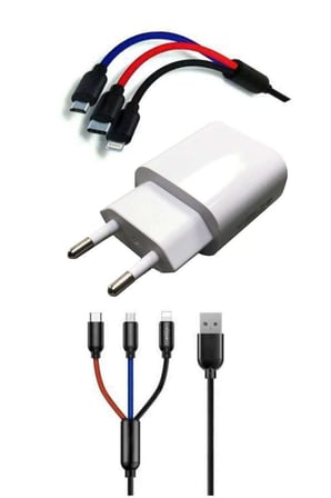 Çoklu Hızlı Şarj Kablosu ve Hızlı Şarj Soketi Type-C Mikro İphone Uyumlu 1.2 Metre 3A