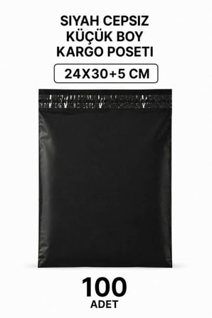Siyah Cepsiz Küçük Boy Kargo Poşeti 24x30+5 Cm 100 Adet