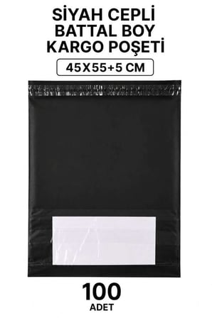 Siyah Cepli Battal Boy Kargo Poşeti 45x55+5 Cm 100 Adet