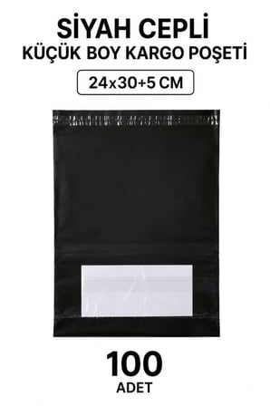 Siyah Cepli Küçük Boy Kargo Poşeti 24x30+5 Cm 100 Adet