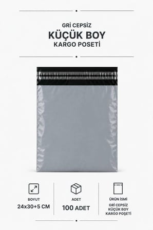Gri Cepsiz Küçük Boy Kargo Poşeti 24x30+5 Cm 100 Adet