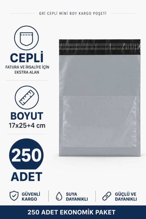 Gri Cepli Mini Boy Kargo Poşeti 17x25+4 Cm 250 Adet