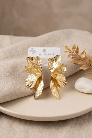316L Çelik Renk Lotus Yaprak Model Kadın Küpe