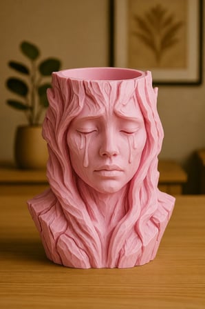 3D Baskı Ağlayan Kadın Büst Saksı - Sanatsal Dekoratif Saksı - Pembe