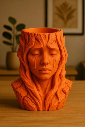 3D Baskı Ağlayan Kadın Büst Saksı - Sanatsal Dekoratif Saksı - Turuncu
