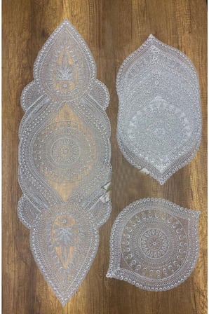 Nakışlı Supla Runner Seti Modern Amerikan Servis Takımı 6 Kişilik Set Gri