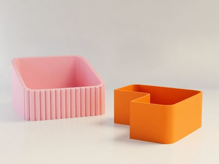 3D Baskı Fıstık Kasesi - Çift Hazneli Kabuk Ayırıcı Sunum Kasesi - Pembe Turuncu