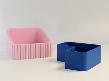 3D Baskı Fıstık Kasesi - Çift Hazneli Kabuk Ayırıcı Sunum Kasesi - Pembe Mavi