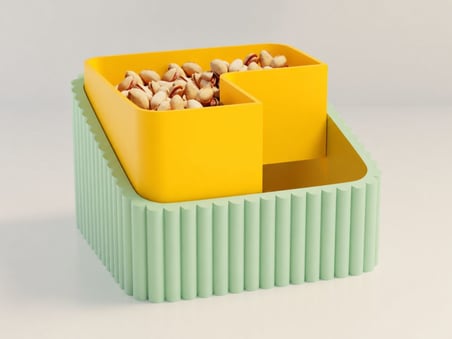 3D Baskı Fıstık Kasesi - Çift Hazneli Kabuk Ayırıcı Sunum Kasesi - Mint Sarı