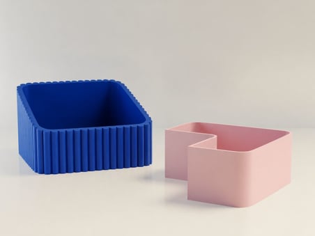 3D Baskı Fıstık Kasesi - Çift Hazneli Kabuk Ayırıcı Sunum Kasesi - Mavi Pembe
