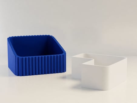 3D Baskı Fıstık Kasesi - Çift Hazneli Kabuk Ayırıcı Sunum Kasesi - Mavi Beyaz