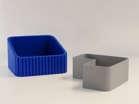 3D Baskı Fıstık Kasesi - Çift Hazneli Kabuk Ayırıcı Sunum Kasesi - Mavi Gri