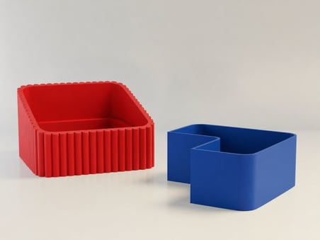 3D Baskı Fıstık Kasesi - Çift Hazneli Kabuk Ayırıcı Sunum Kasesi - Kırmızı Mavi